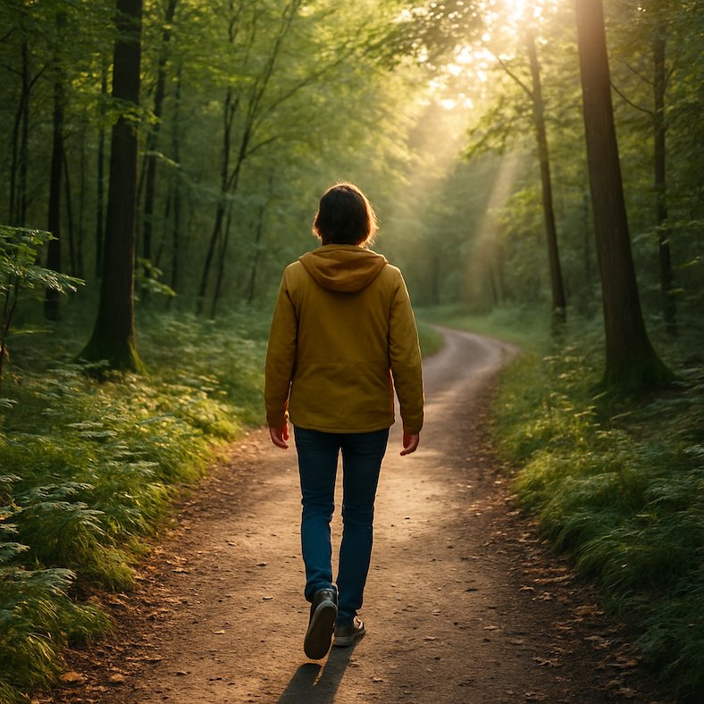 Person promenerar i naturen som en del av mental återhämtning